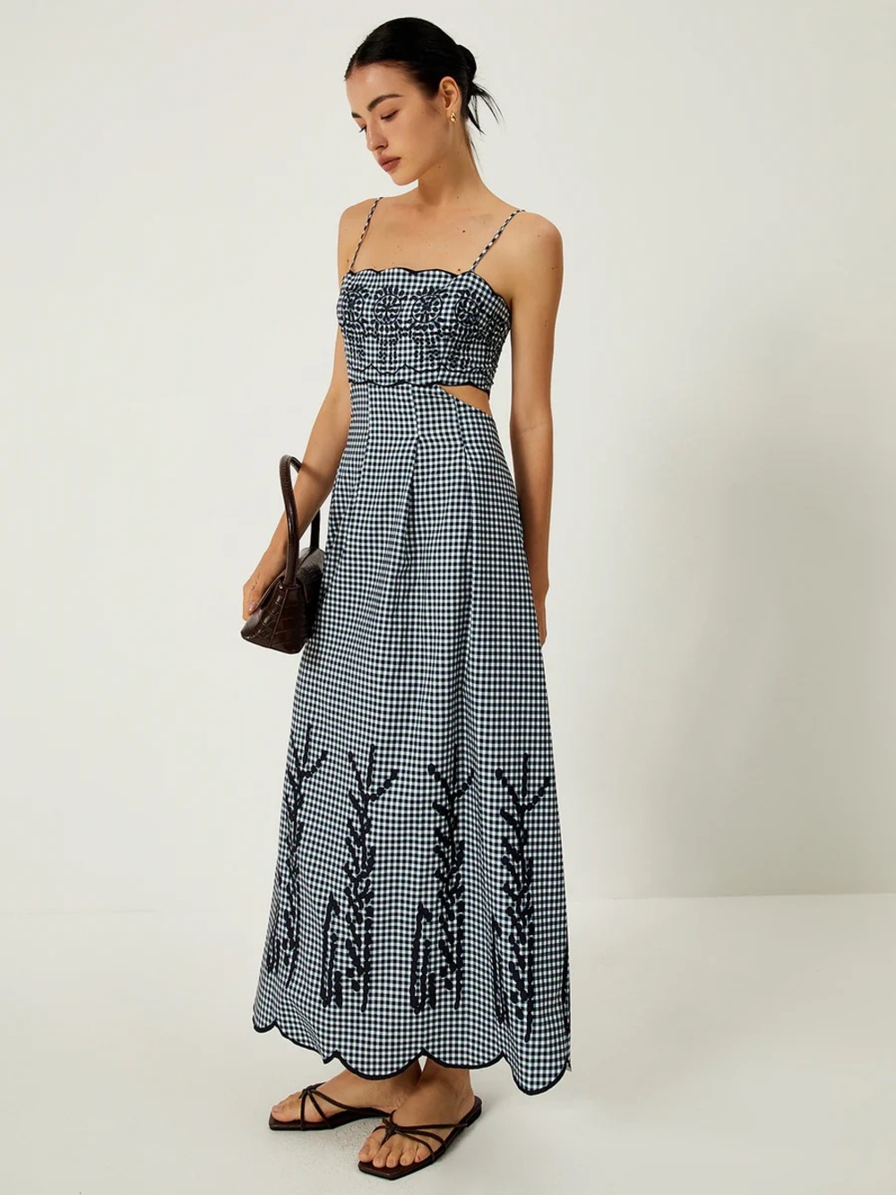 Commense Black and White Gingham Maxi Dress